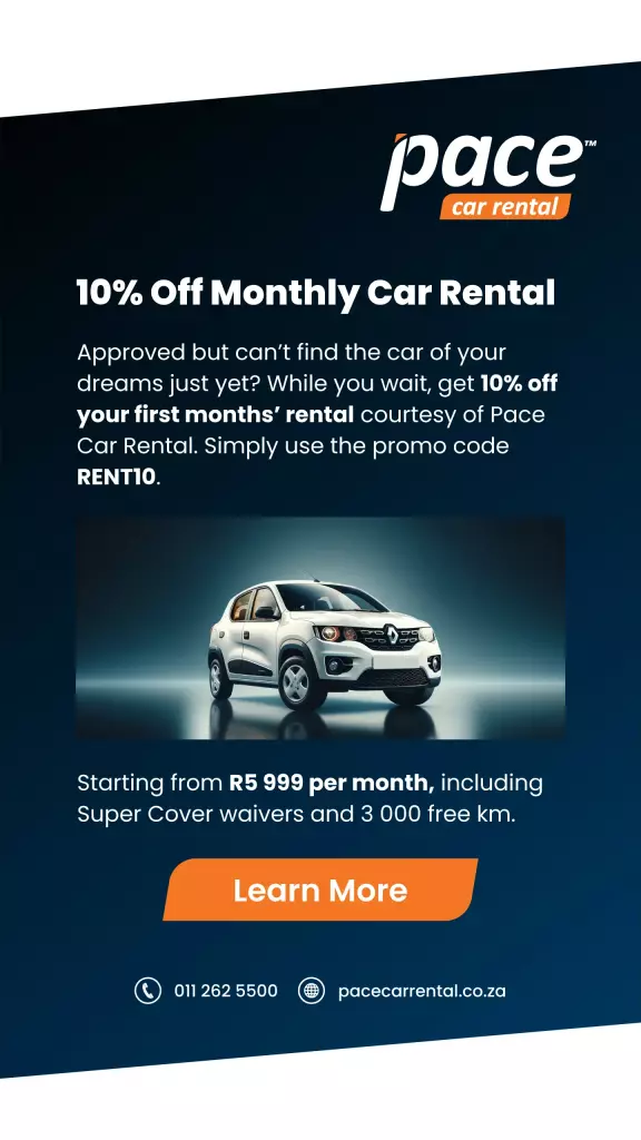 10% monthly car rental from Pace Car Rental for SA Motor Lease customers